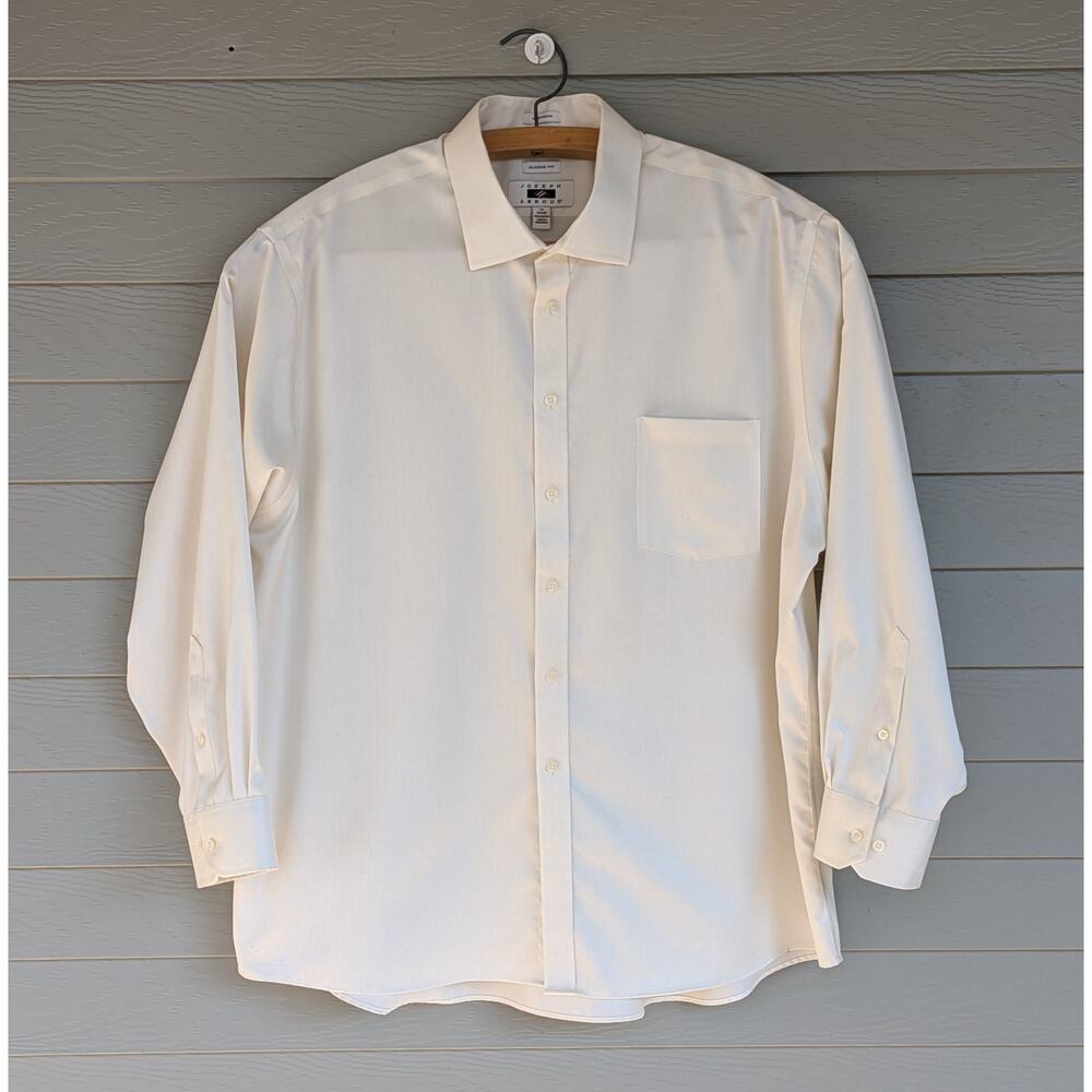 Joseph Abboud Mens Ivory Non-Iron Classic Fit Cotton Dress Shirt Size 19 34/35